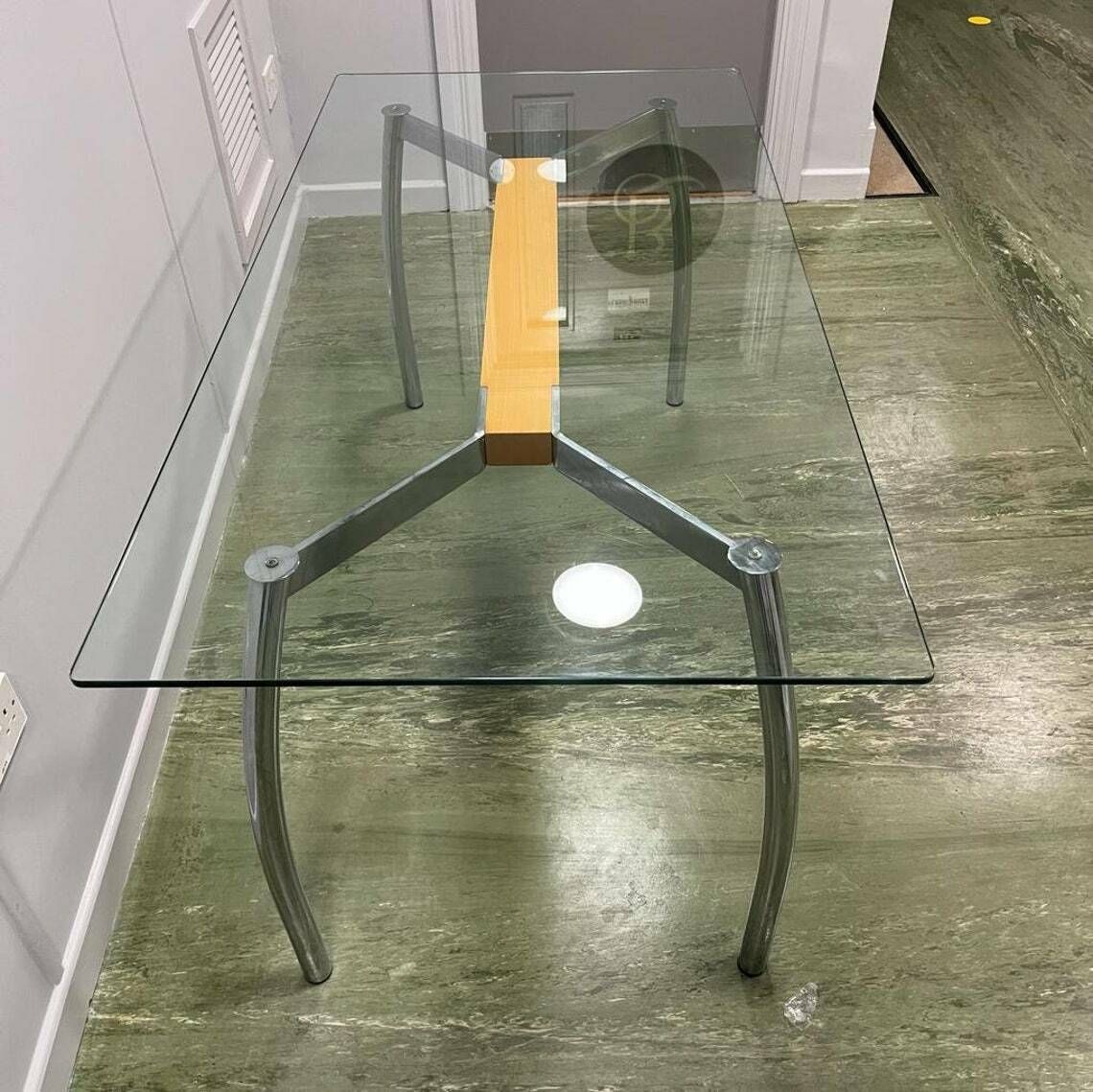 photo furniture Italian Glass Topped Table With Chrome Legs