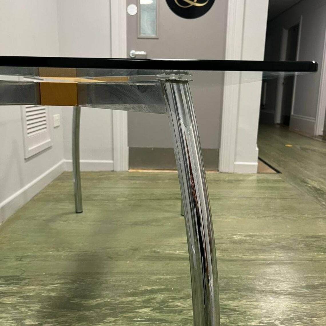 photo for sale Italian Glass Topped Table With Chrome Legs