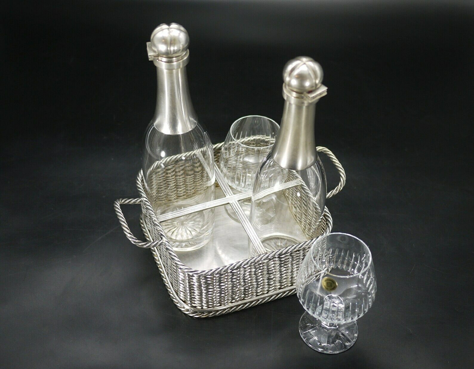Victorian Silver Plated Decanter Set In Basket With Glasses photo furniture