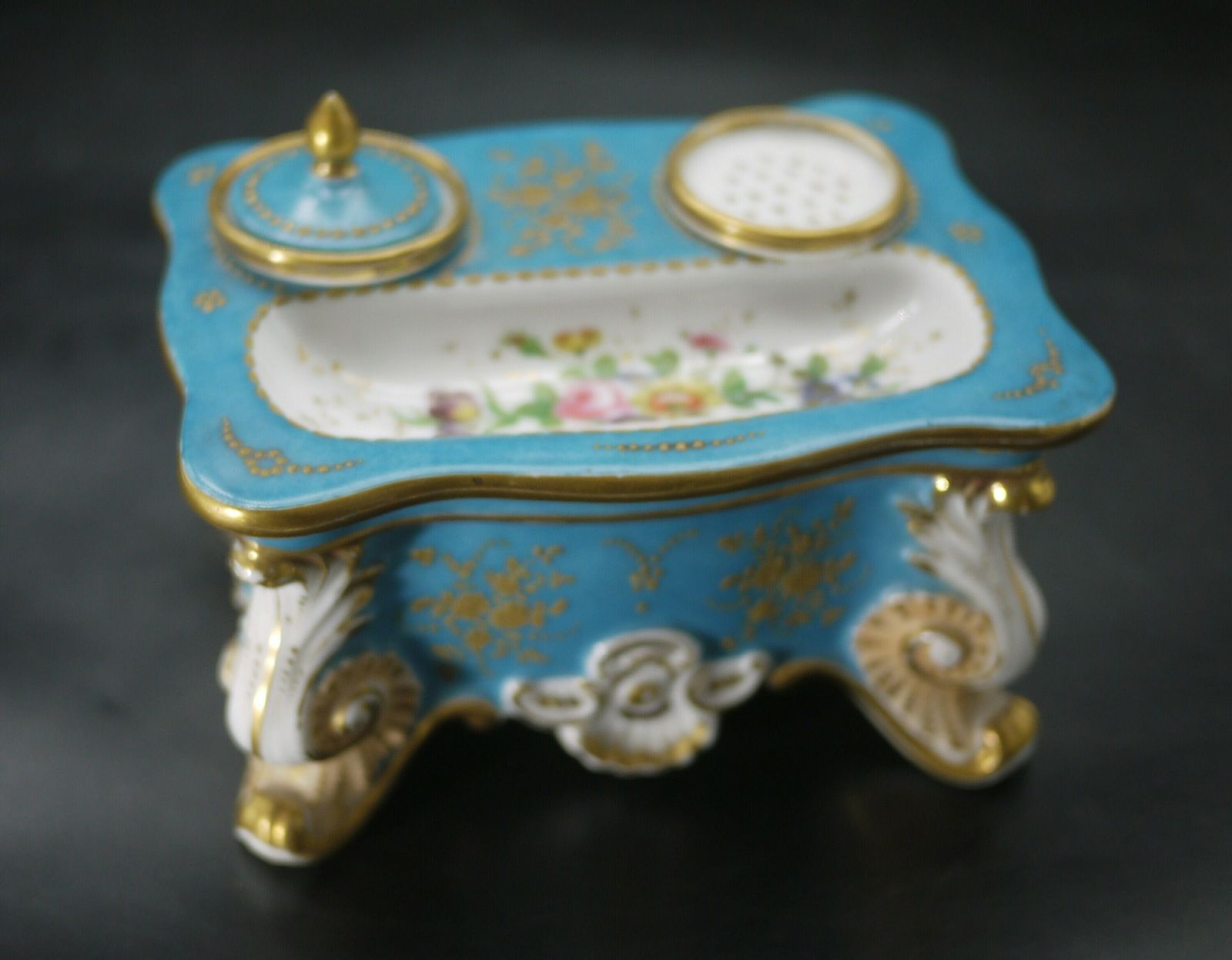 Antique Old Paris Porcelain Inkwell Sander Stand photo furniture