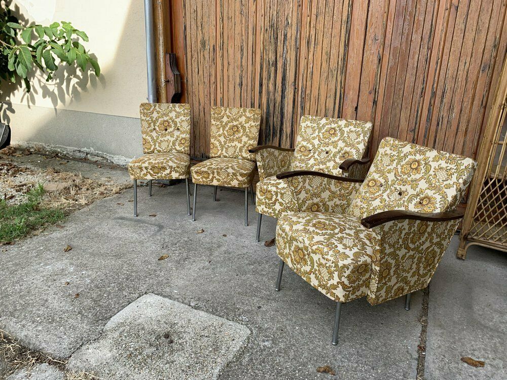 Bauhaus Style Steel And Wood Club Chairs, 1940s, Set Of 4 photo 2564.0