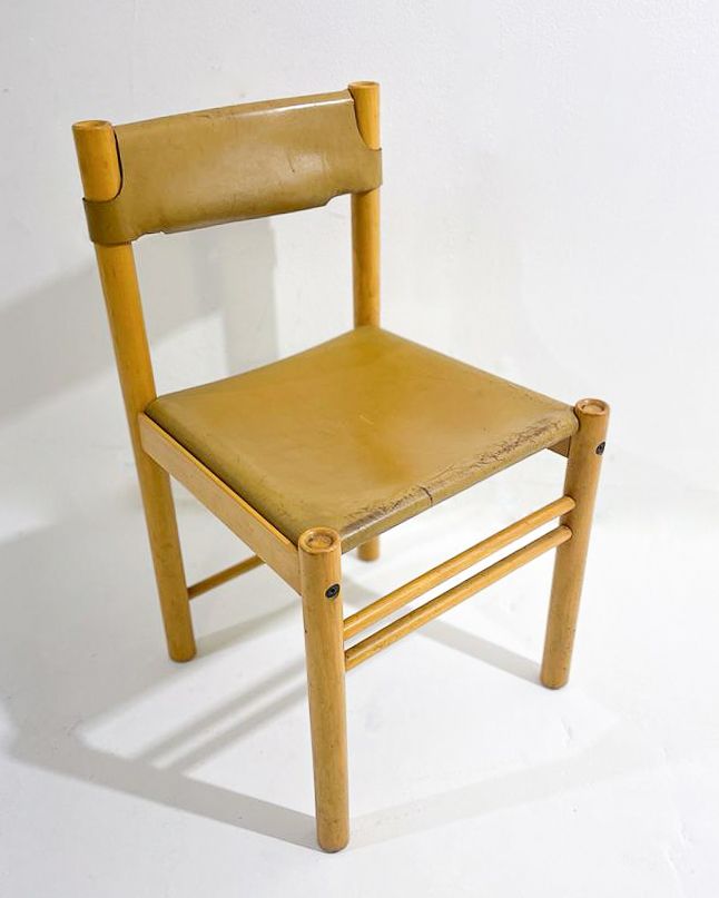 Mid Century Modern Set Of 6 Wood And Leather Chairs photo Furniture
