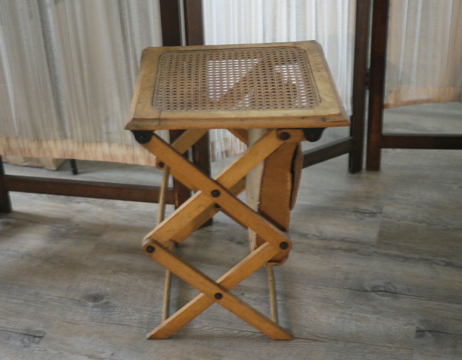 Antique French Artist Stool With Satchel For Painter photo vinterior