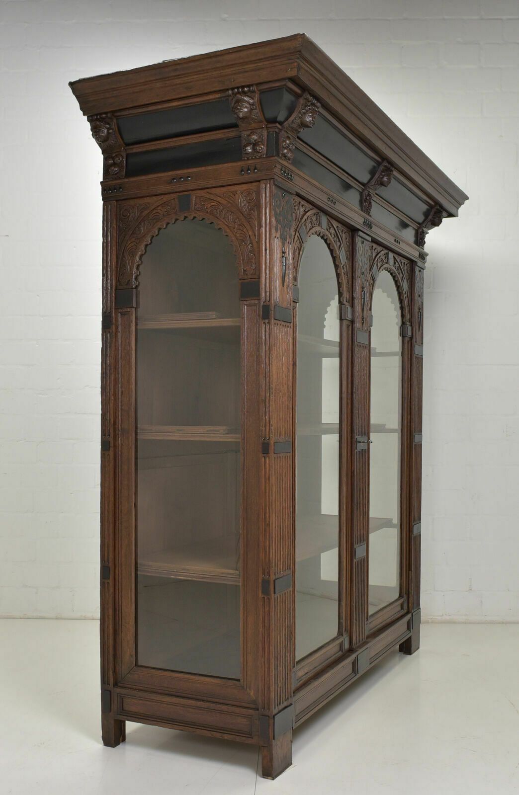 Furniture Antique! Large Flemish Display Cabinet Restored Oak Renaissance Baroque photo
