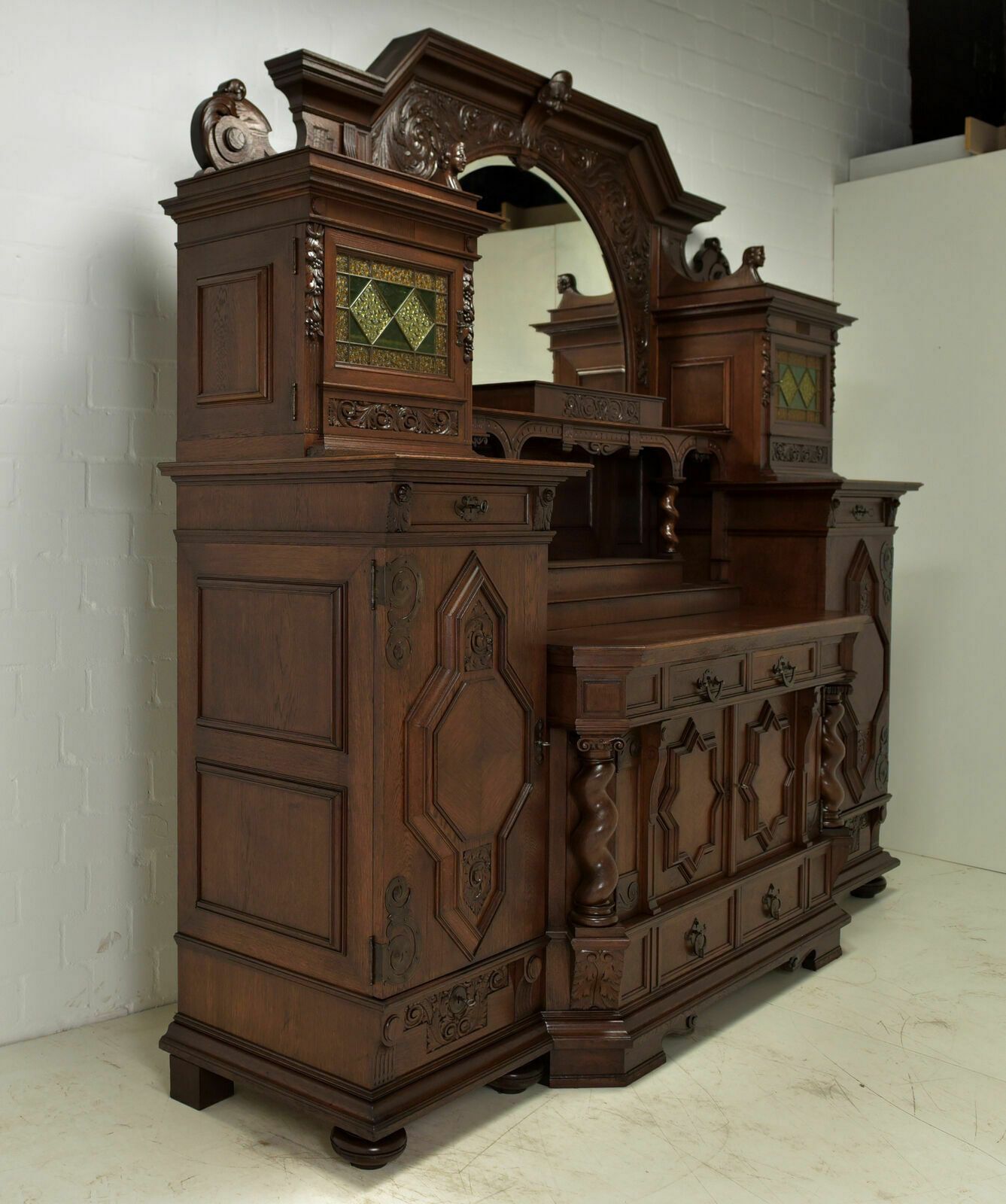 Furniture Antique! Xxl Buffet Cabinet Restored Art Nouveau / Historicism Oak Credenza photo