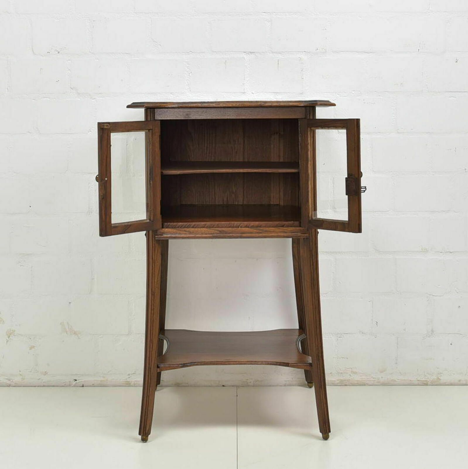 Antique! Small Showcase Restored Art Nouveau Around 1920 Elm Rüster Side Cabinet K photo for sale