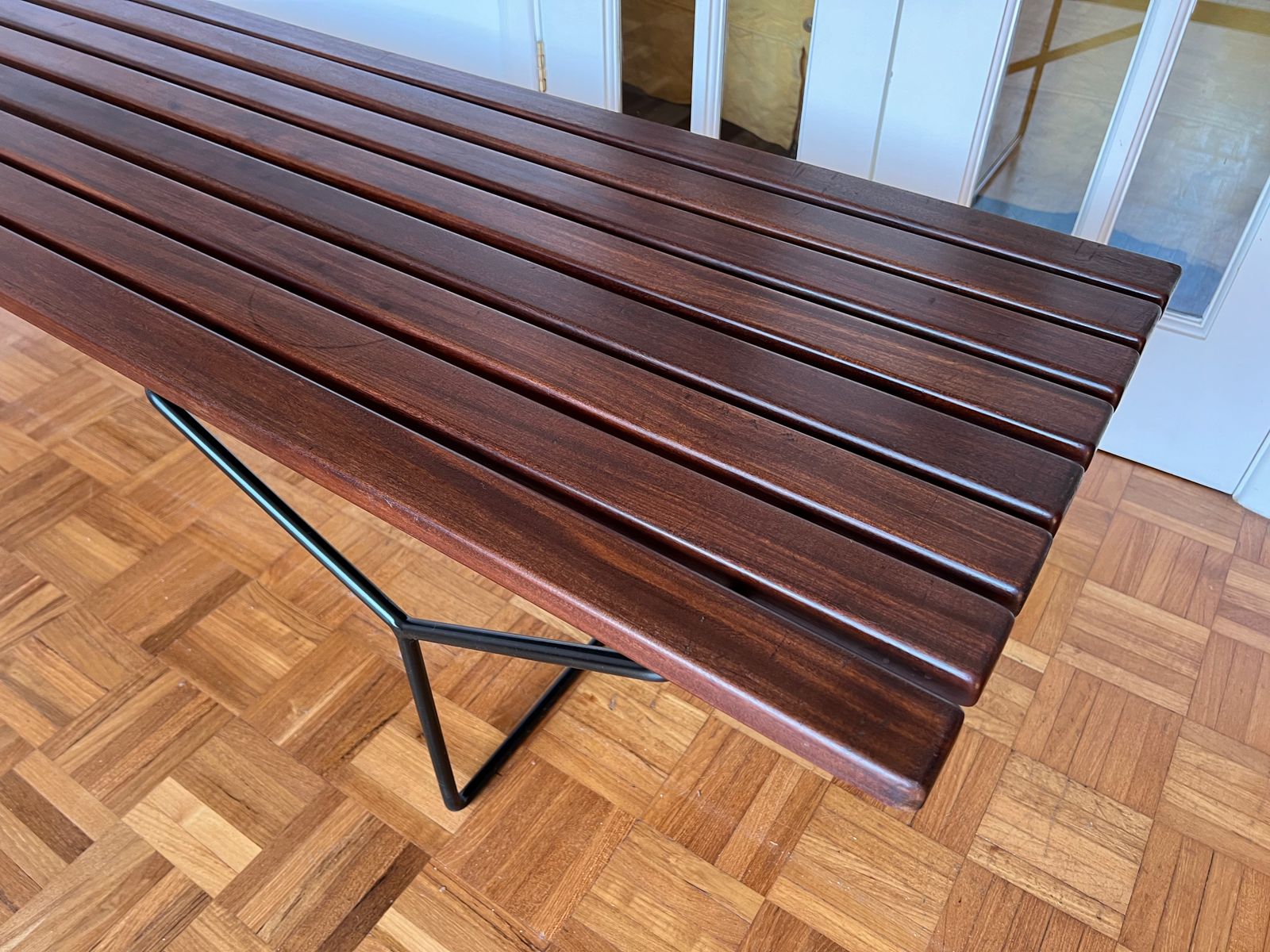 Mid Century Bench By Harry Bertoia In Teak And Steel photo vintage