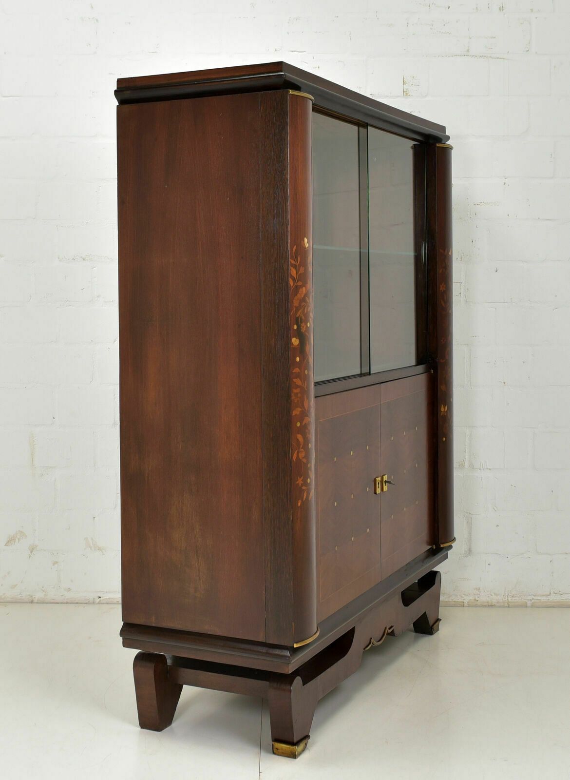 Furniture Antique! Display Cabinet Restored Jules Leleu Art Deco Bar Cabinet Mahogany France photo