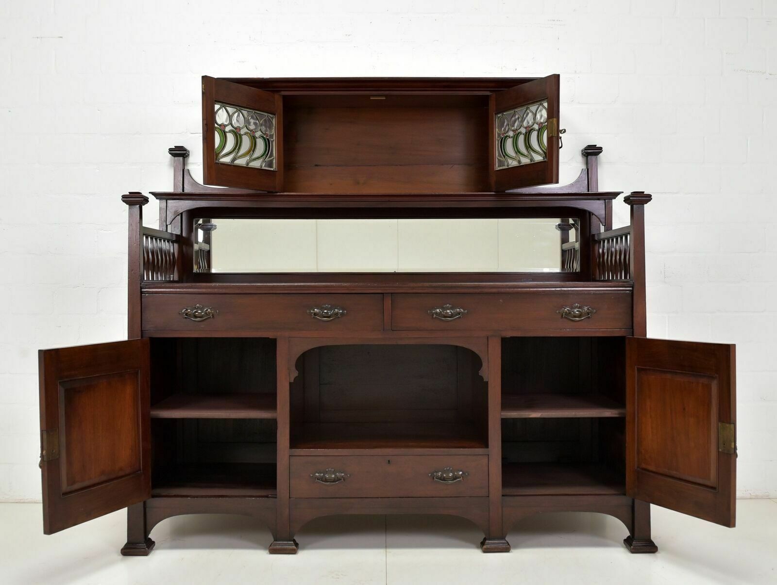 Antique! Buffet Cabinet Restored Art Nouveau Around 1900 Mahogany Sideboard photo for sale
