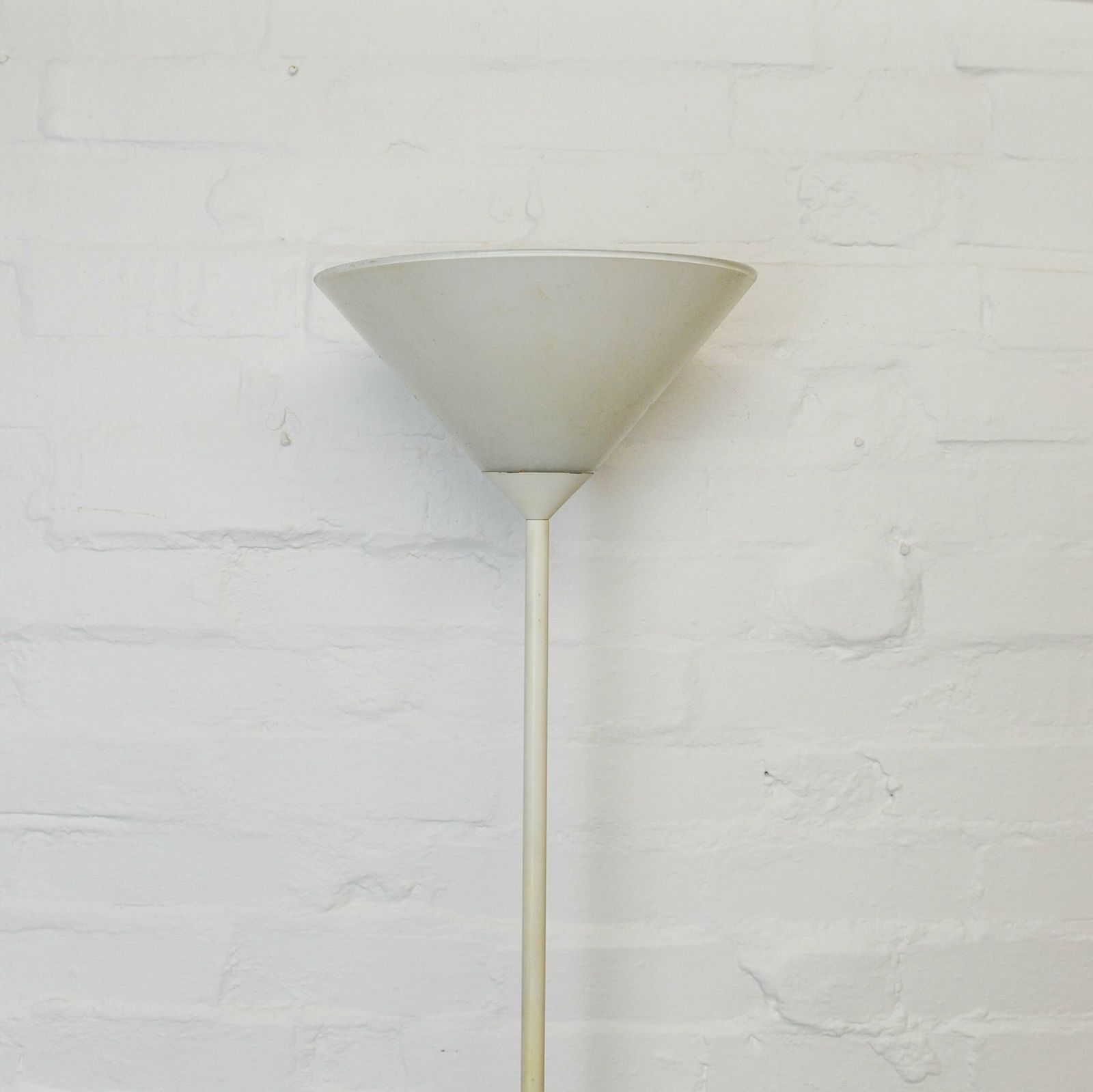 French Torchiere White Enamelled Metal Floor Lamp By Sce, 1970s photo furniture