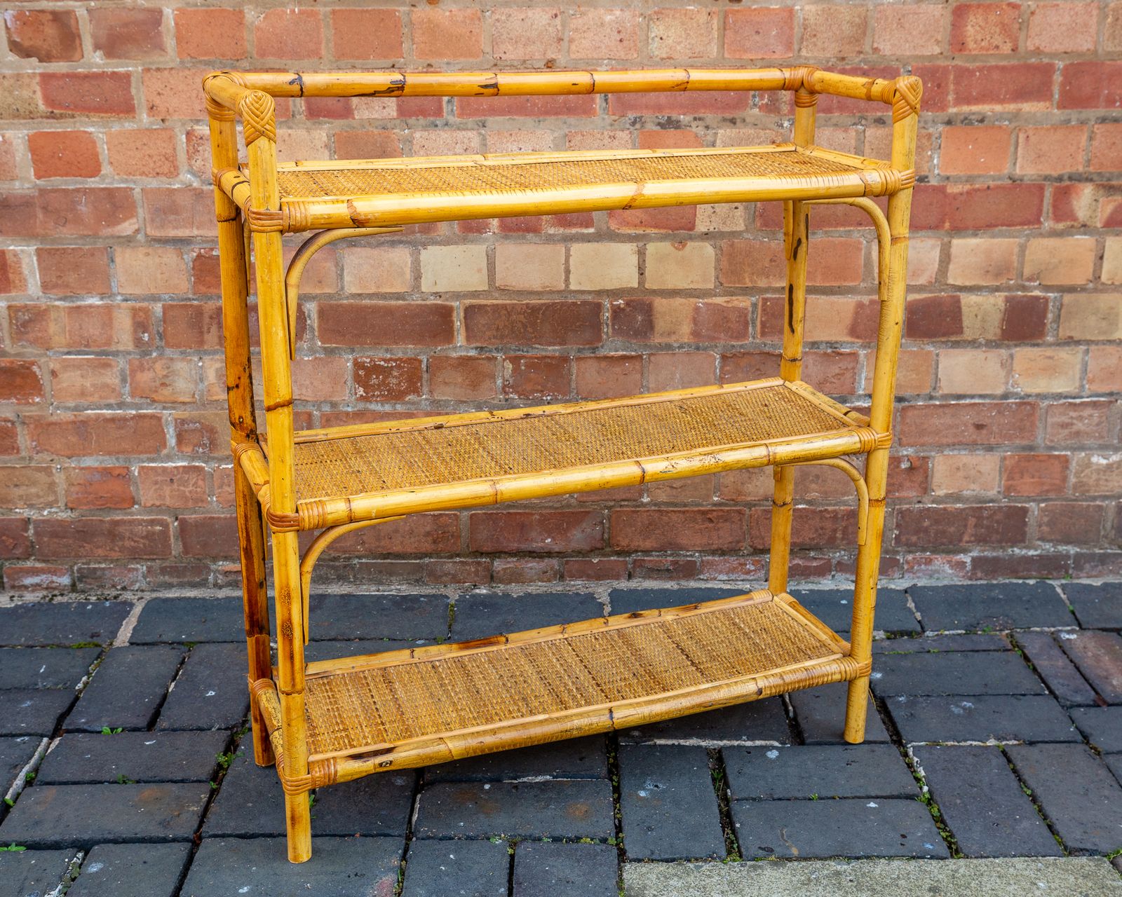 Boho Chic Bamboo Shelves 1970s Mcm Italian Dal Vera Freestanding Bookcase Mid Century Rattan Bohemian Blonde Three Tier Shelving Unit