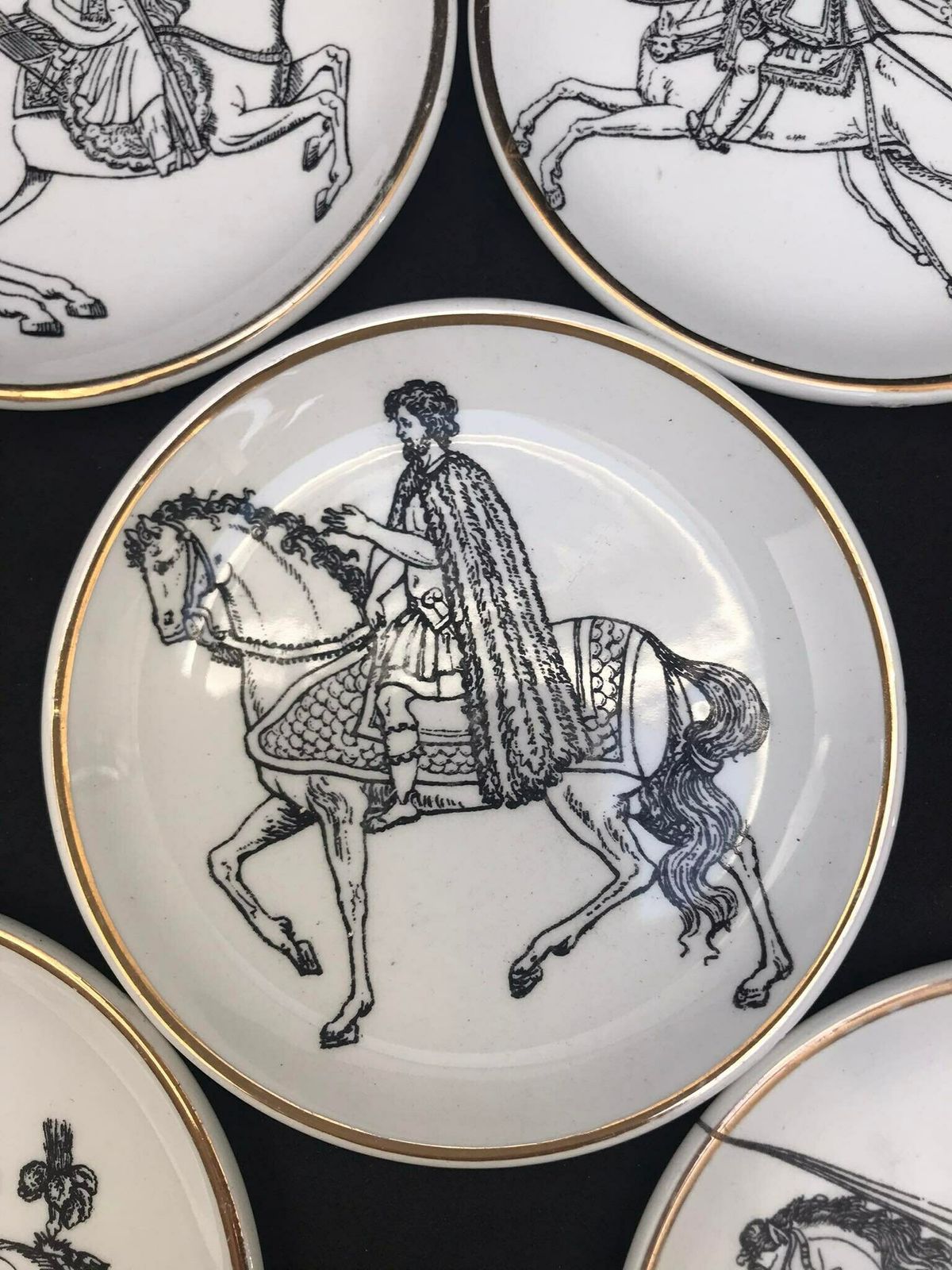 Piero Fornasetti Original Coasters Set 5 Cavalieri Small Plates Wall Art Italian Design White Black Decor Gift For Him photo 269.0