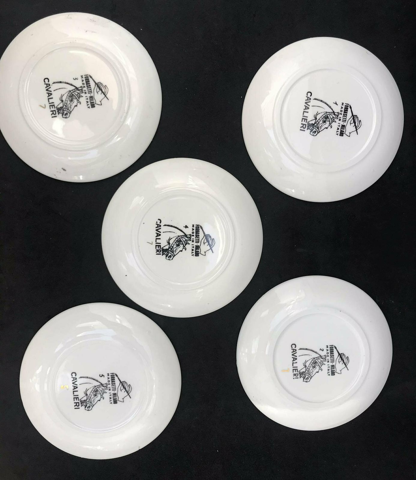 Piero Fornasetti Original Coasters Set 5 Cavalieri Small Plates Wall Art Italian Design White Black Decor Gift For Him photo vintage