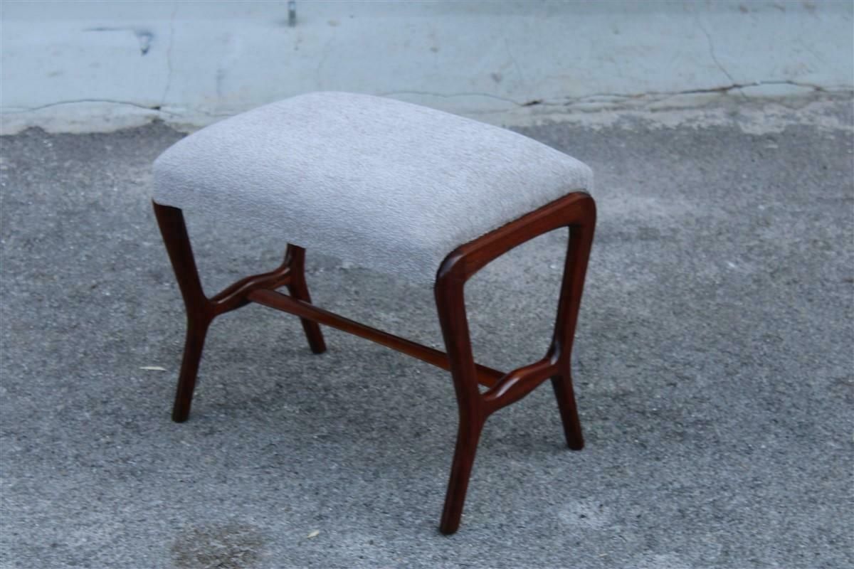 Furniture Mid Century Mahogany And Grey Velvet Stool Carlo De Carli Style 1950s photo