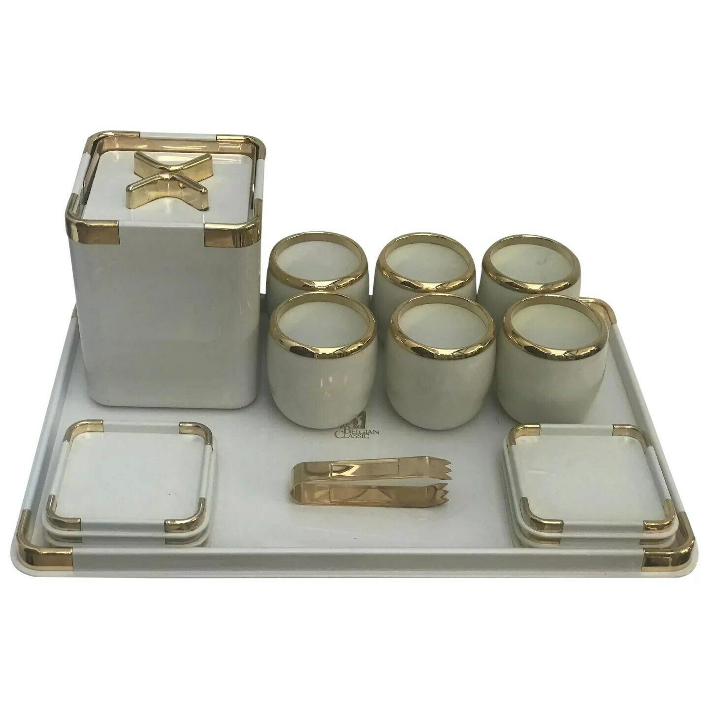 Hans Turnwald Collection 1970s Hollywood Regency Ice Bucket And 6 Coasters Bucket, Gold Wine Cooler Made In Germany, Bar Accessories photo furniture