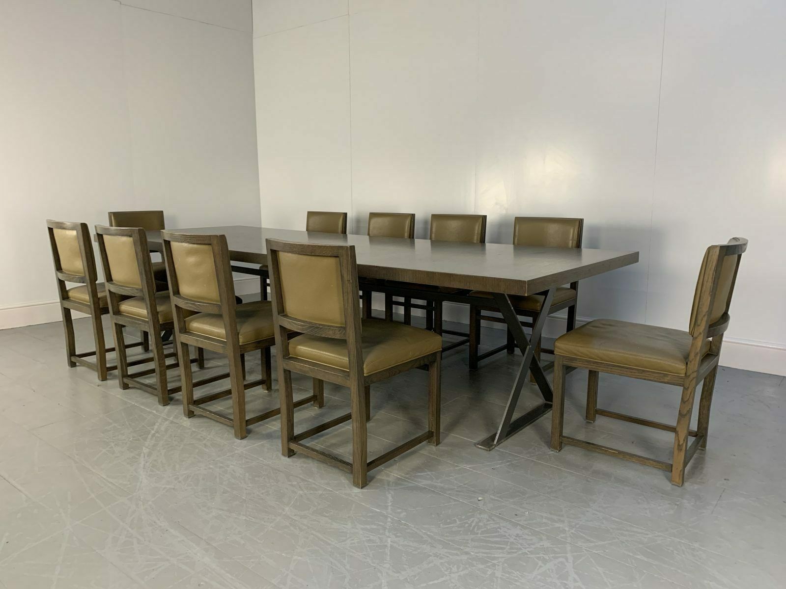 Sublime Huge B&B Italia “Max” Dining Table & 10 “Maxalto” Dining Chairs In Grey Oak & Leather photo 9900.0