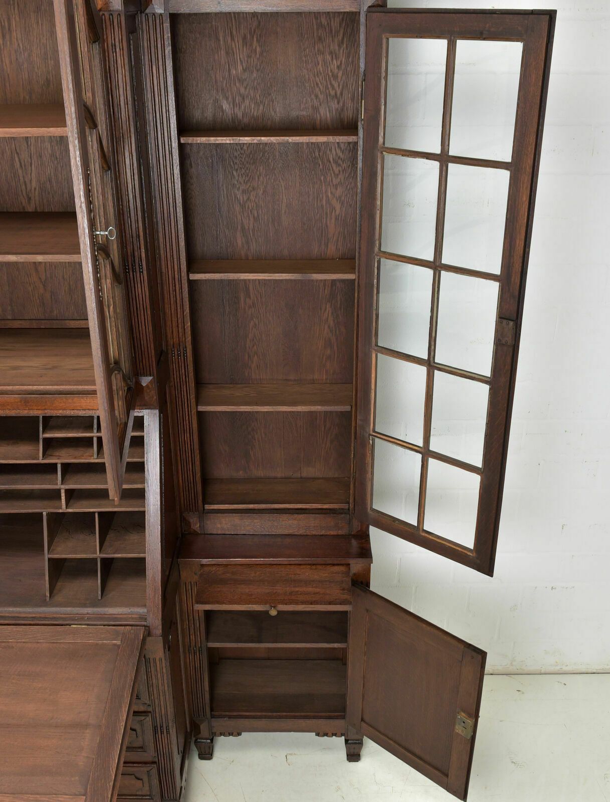 Antique! Large Display Cabinet With Secretary, Restored Oak Bookcase photo vinterior
