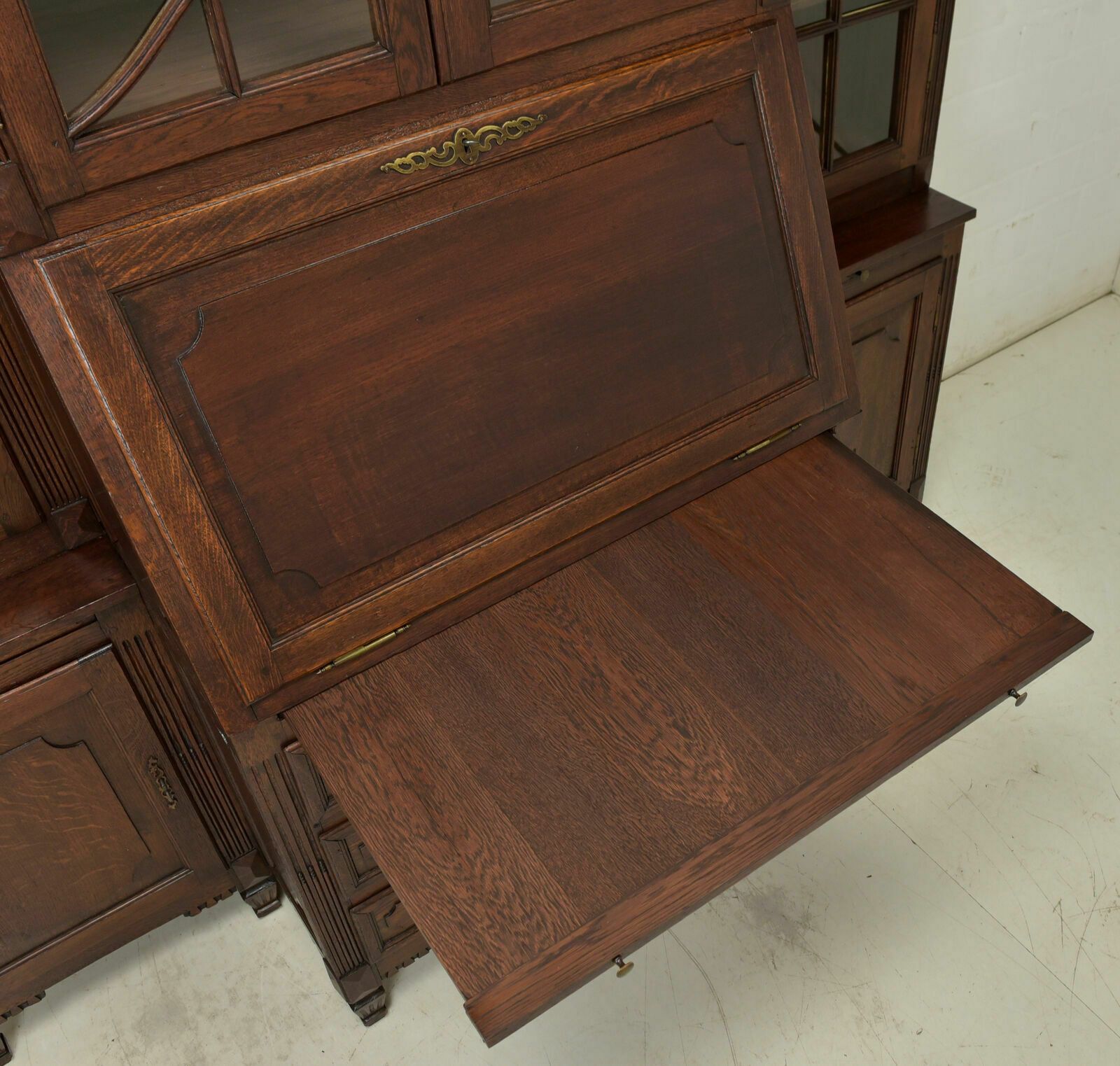 Antique! Large Display Cabinet With Secretary, Restored Oak Bookcase photo buy