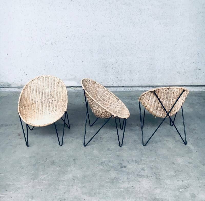 Midcentury Modern Design Egg Basket Wicker Chair Set, Italy 1950's photo 2400.0