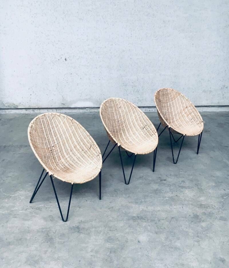 2400.0 Mid Century Modern Design Eiermandje Rieten Stoelen, Set, Italië Ca. Jaren 1950 photo