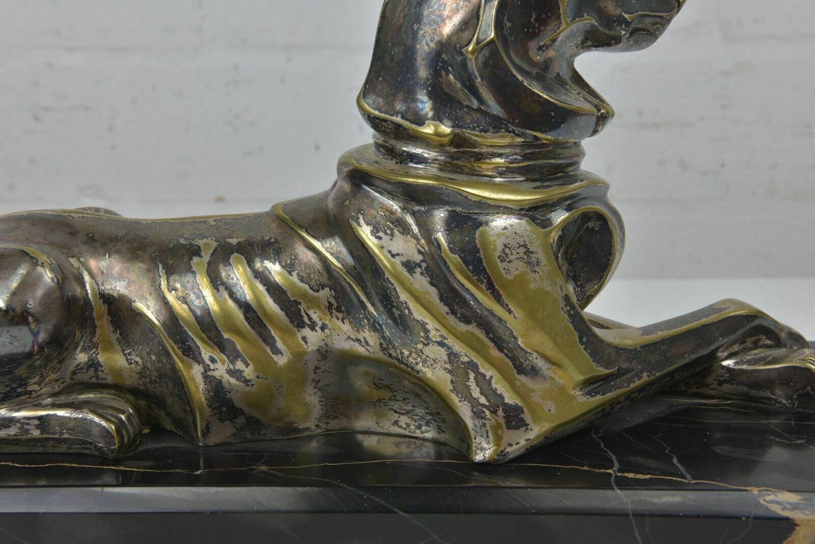 Antique! Bronze Sculpture Silver Plated German Shepherd Dog Petrilly Marble Art Deco photo buy