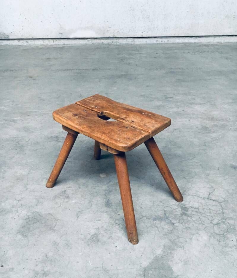 Craftsman Handmade Folk Art Milk Stool, Late 1800's photo vintage