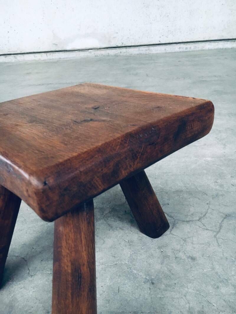 Meubels Driepoot Bijzettafel / Kruk Van Eiken, België, Ca. Jaren 1950 photo