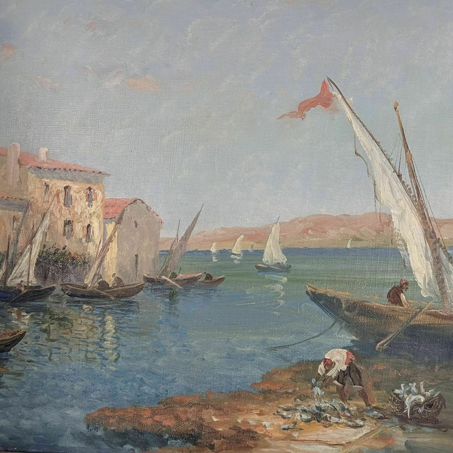 Marine 1900 View Of Martigues Illegible Signature photo Art