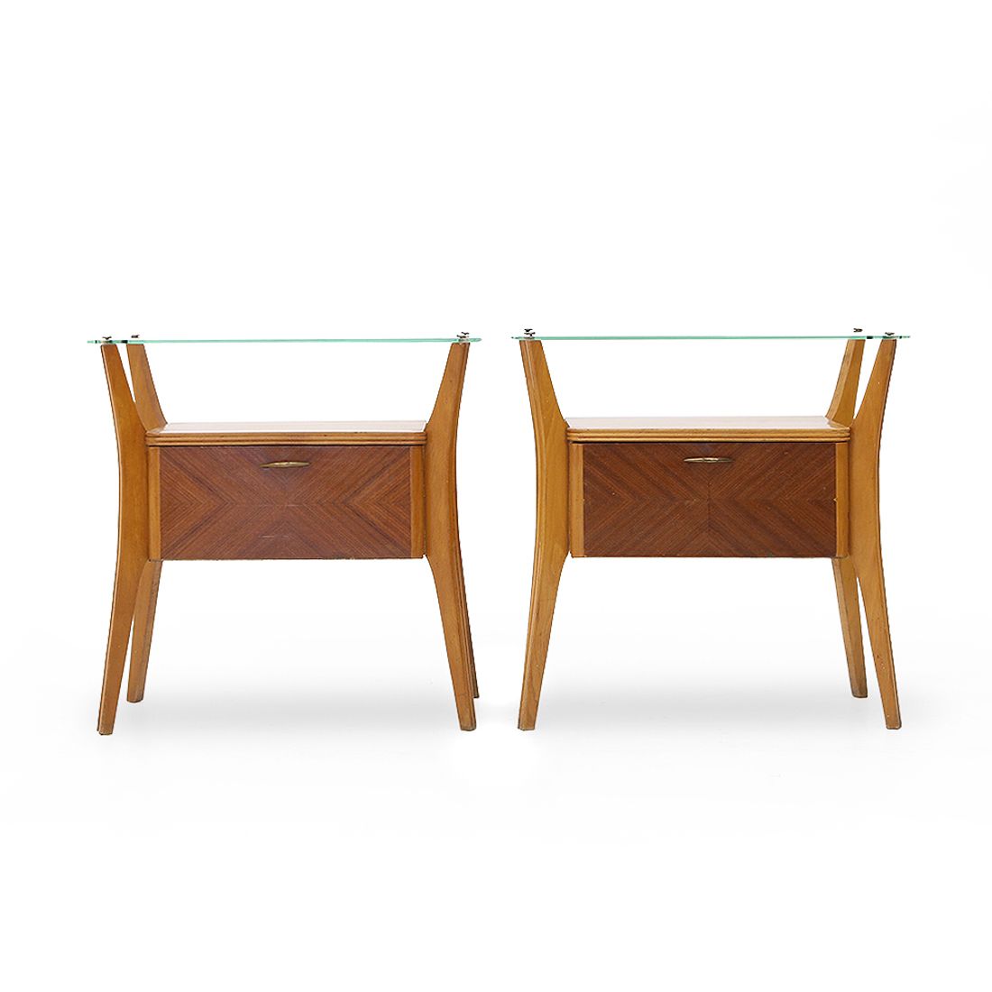 Pair Of Wooden Bedside Tables With Glass Top, 1950s photo furniture