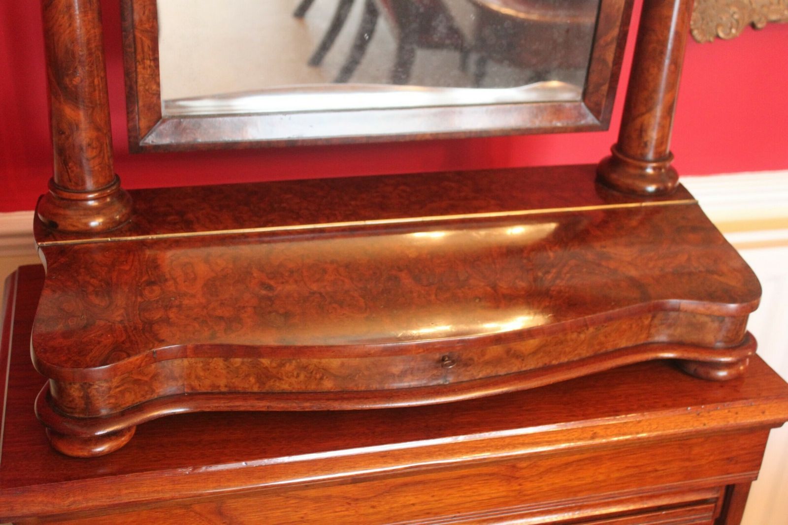 An Outstanding Quality Large Victorian Burr Walnut Toilet Mirror. photo for sale