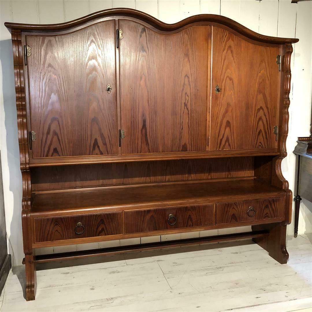 Unusual Mid Century Pitch Pine European Dresser In Folk Style