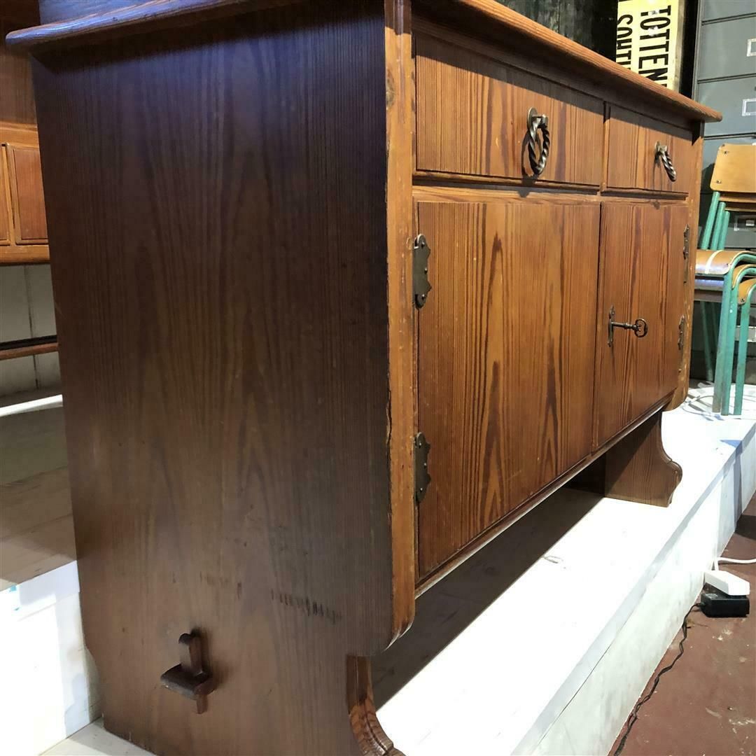 Unusual Mid Century Pitch Pine European Sideboard In Folk Style photo Furniture