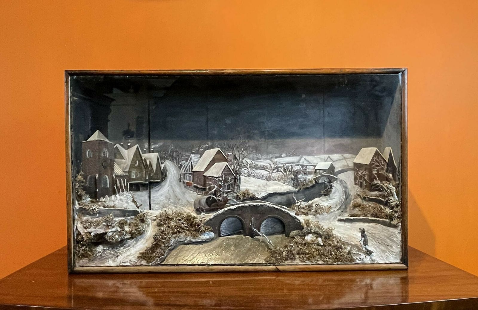 Folk Art Diorama Of An Eastern European Townscape In The Snow photo furniture