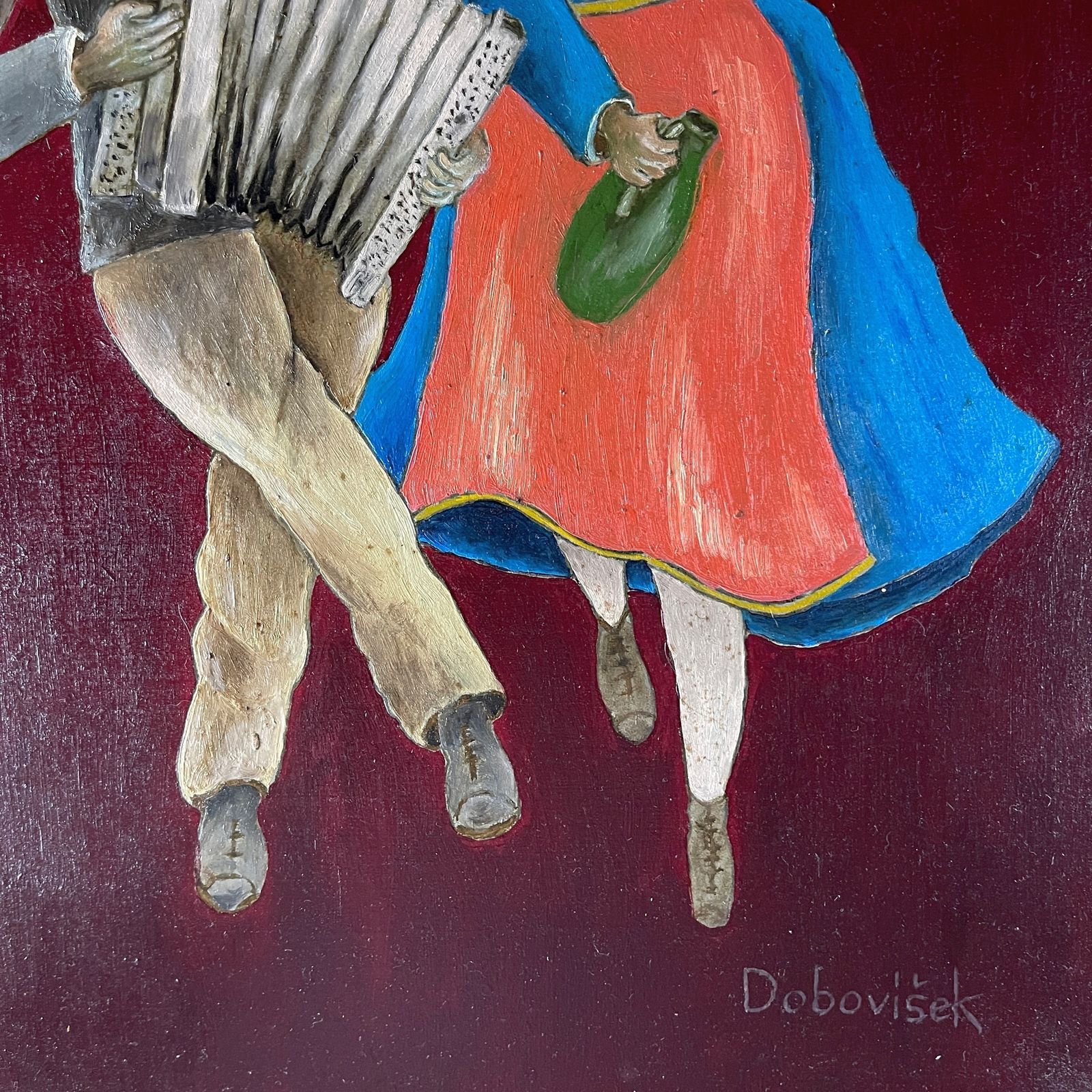 photo furniture Diptych Paintings In The Style Of Naive Art, Oil, Hardboard, Oto Dobovišek, Yugoslavia 1970s Set Of 2 Folk Art