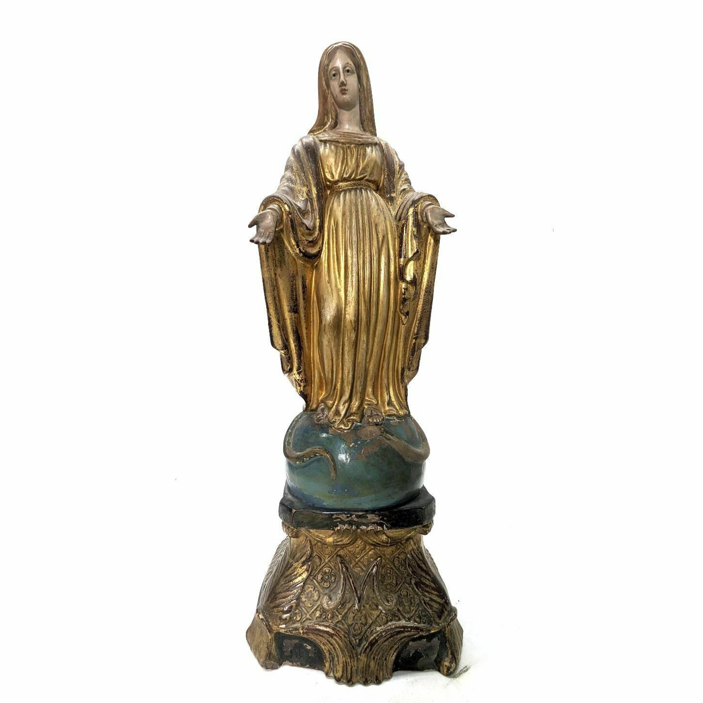 Sculpture Of The Virgin In 19th Century Terracotta Gilded With Gold