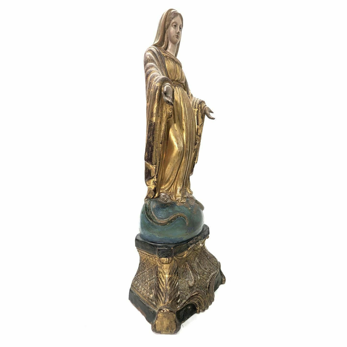 Sculpture Of The Virgin In 19th Century Terracotta Gilded With Gold photo vinterior
