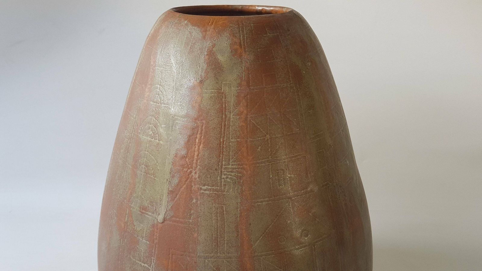 Rare Xxl Lu Klopfer Vase, 1950's With A Copper Like Brown Glaze photo vintage