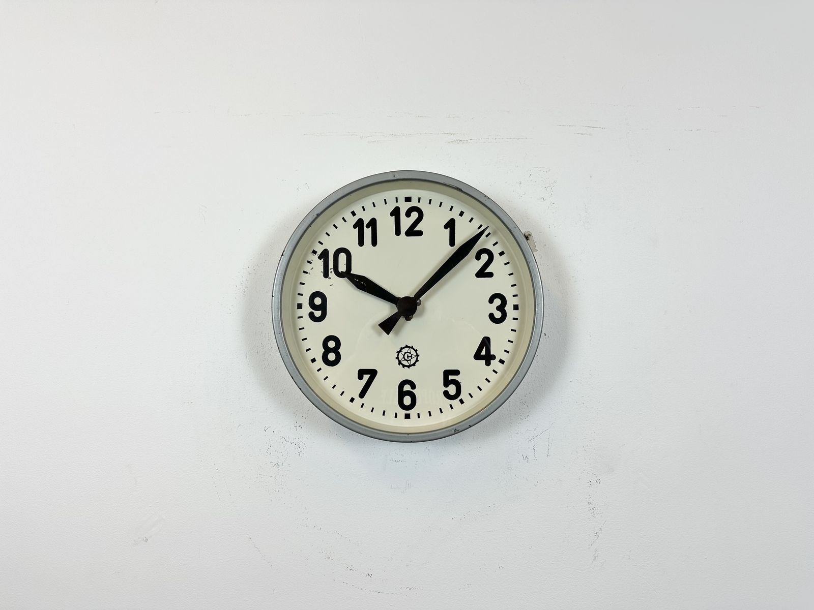 Grey Industrial Factory Wall Clock From Chronotechna, 1950s photo 289.0
