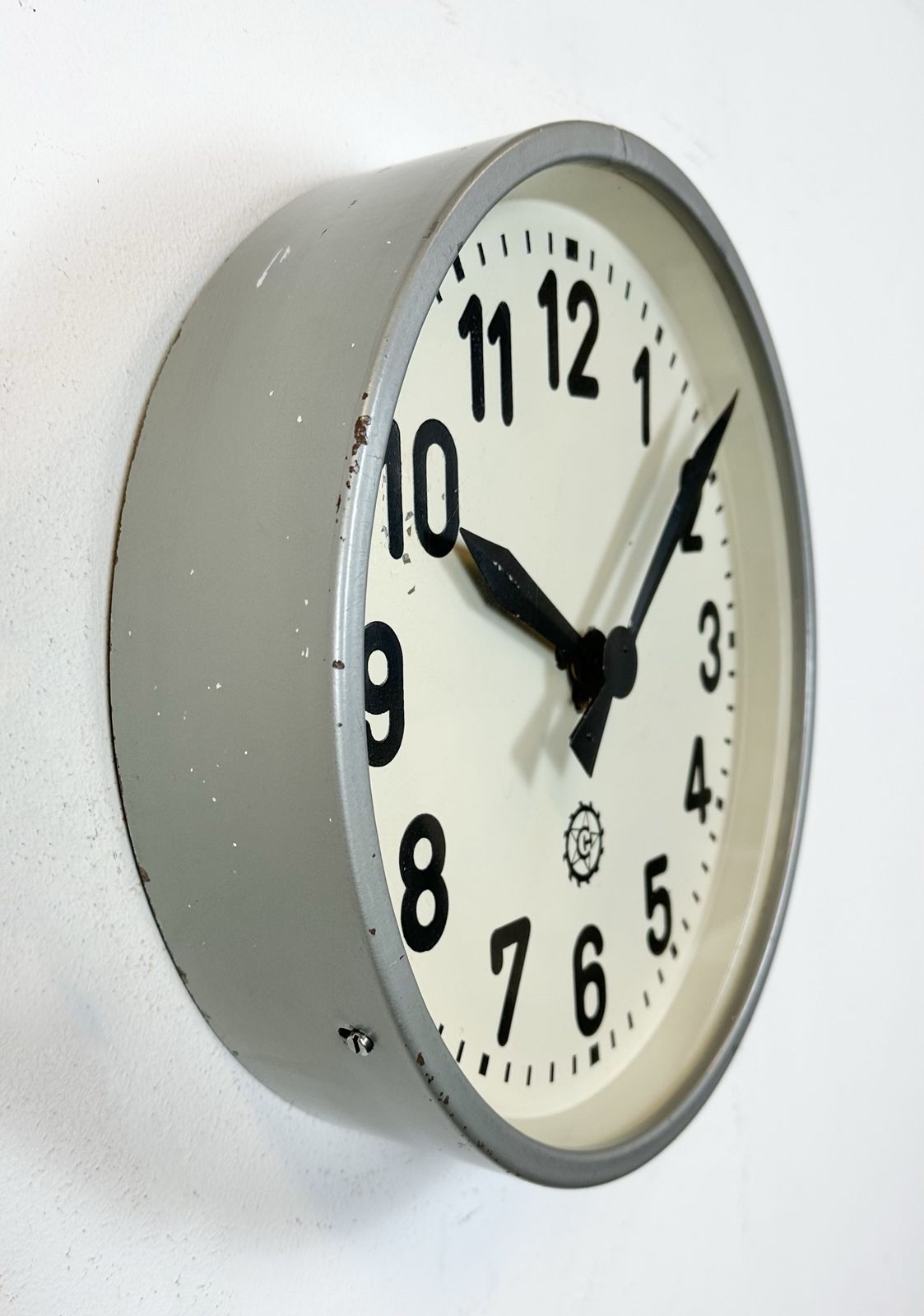 Grey Industrial Factory Wall Clock From Chronotechna, 1950s photo vinterior