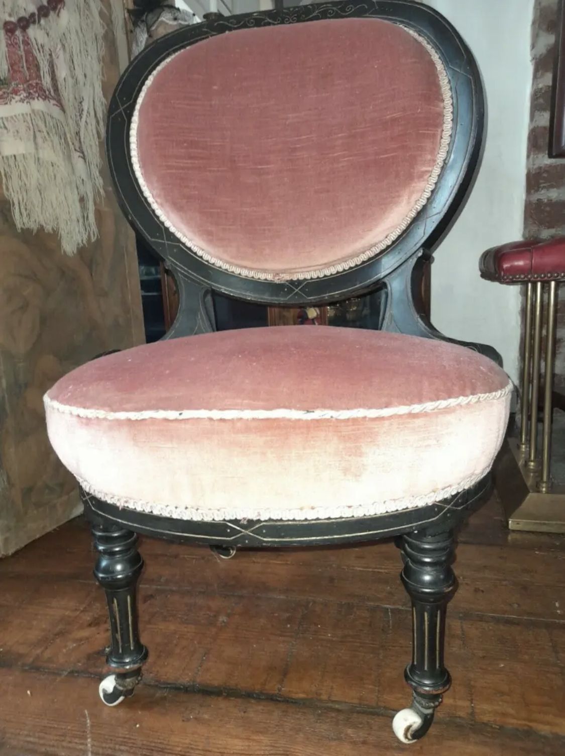 Victorian Pink Velvet Boudoir Dressing Table Balloon Chair Japanned photo buy