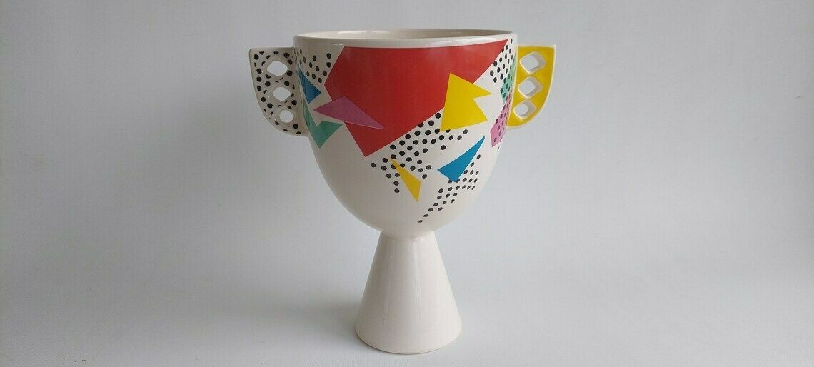 Colorful Memphis Style Ceramic Vase By Bottega Laurentia For Studio Lampo, 1980s
