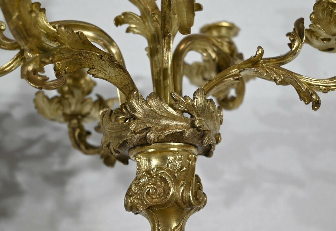 Important Gilt Bronze Candelabra, Louis XV Style – Late 19th Century photo vintage
