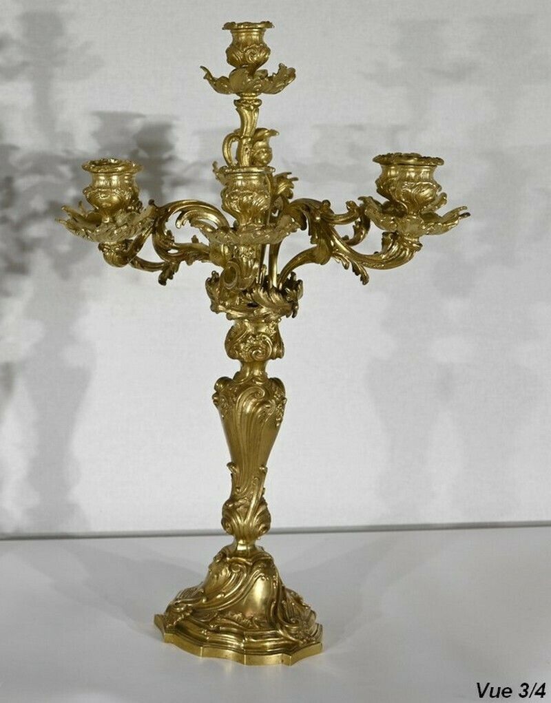 photo vinterior Important Gilt Bronze Candelabra, Louis XV Style – Late 19th Century