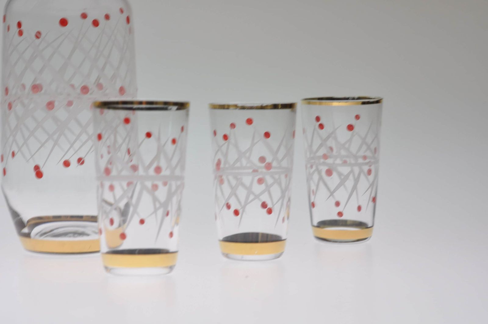 Decanter Set, Mid Century Glassware, Mid Century Decanter, Mid Century Glass, Bohemian Glass, Czech Decanter, Glass Decanter, Decanter Glass photo for sale