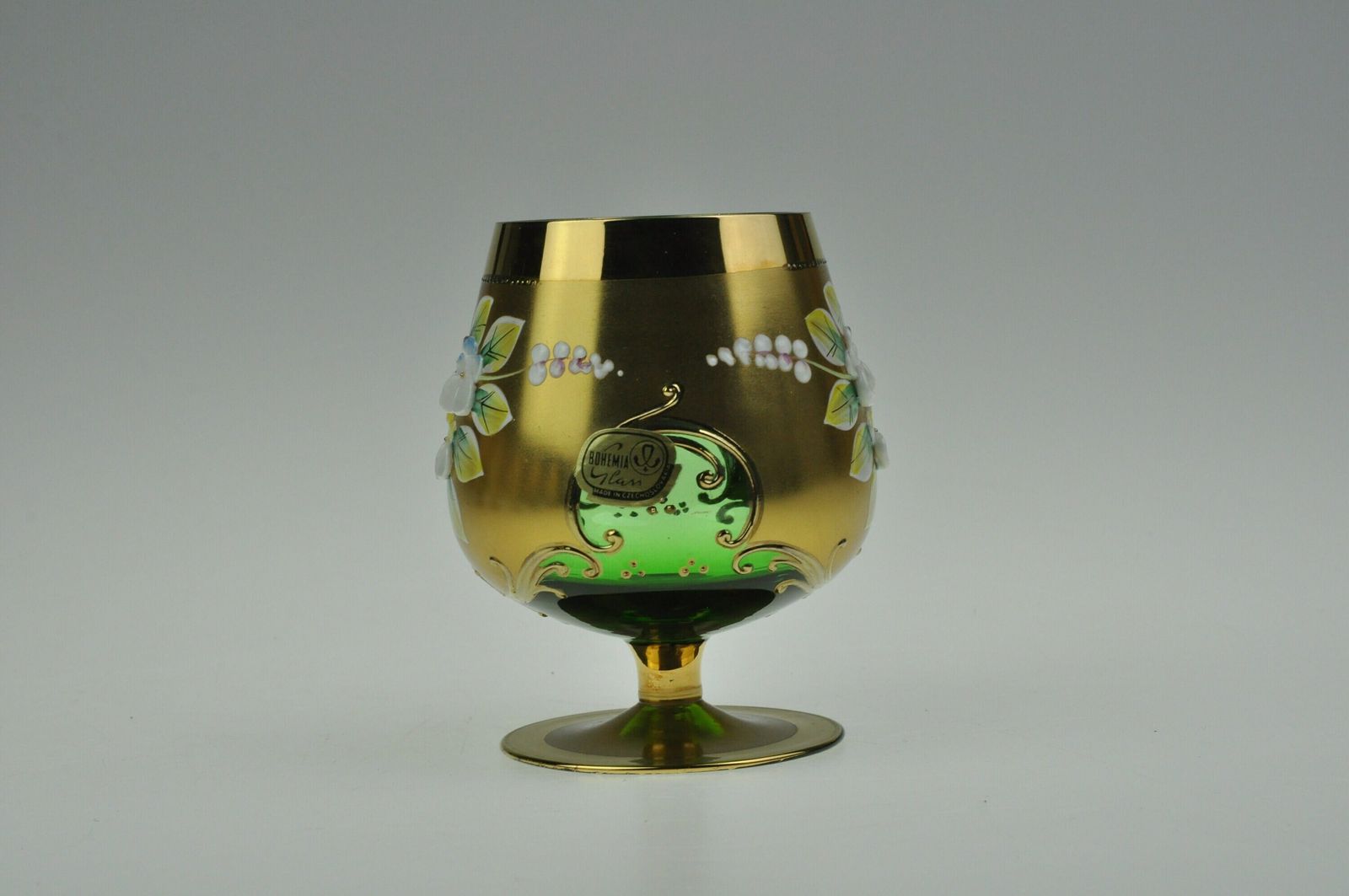 6 Vintage Bohemian Czech Goblets, Handmade Glass, Goblets Vintage, Goblets Glasses, Whiskey Glasses, Enameled Glass, Gold Plated Glass photo vinterior