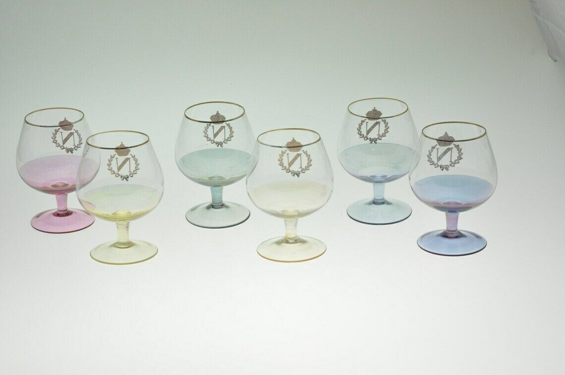 Set Van 6 Iriserend Gekleurde Glazen, Vintage Glazen, Iriserend Gekleurde Glazen, Vintage Glazen, Mid Century Glazen, Mid Century Glazenset, Glazenset photo buy