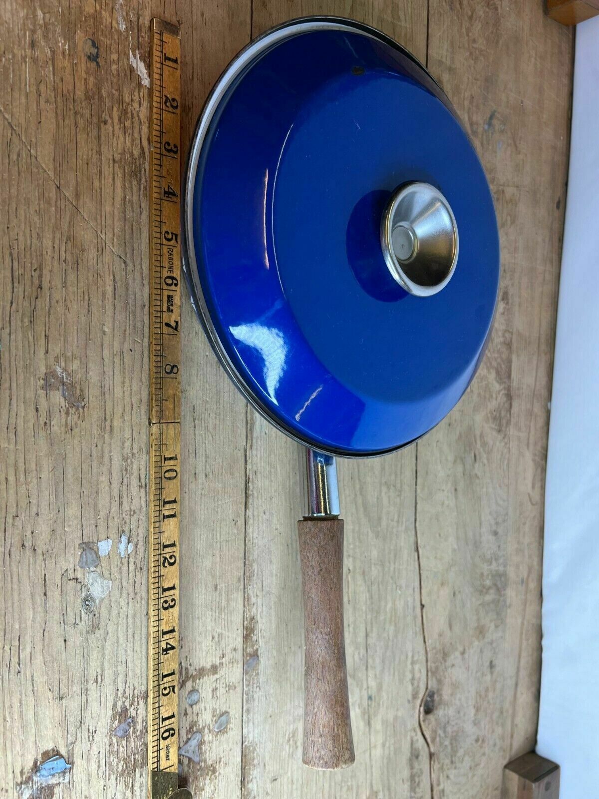 Vintage Catherine Holm Cast Iron Blue Enamel Saucepan And Lid Lotus Leaf photo vintage
