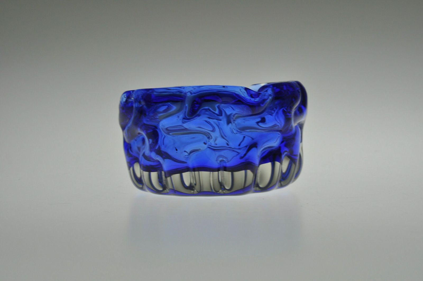 Pavel Hlava   Novy Bor Glass Ashtray, Blue Ashtray, Czech Glass Ashtray, Mid Century Ashtray, Czech Glass, Bohemian Glass, Art Glass photo for sale