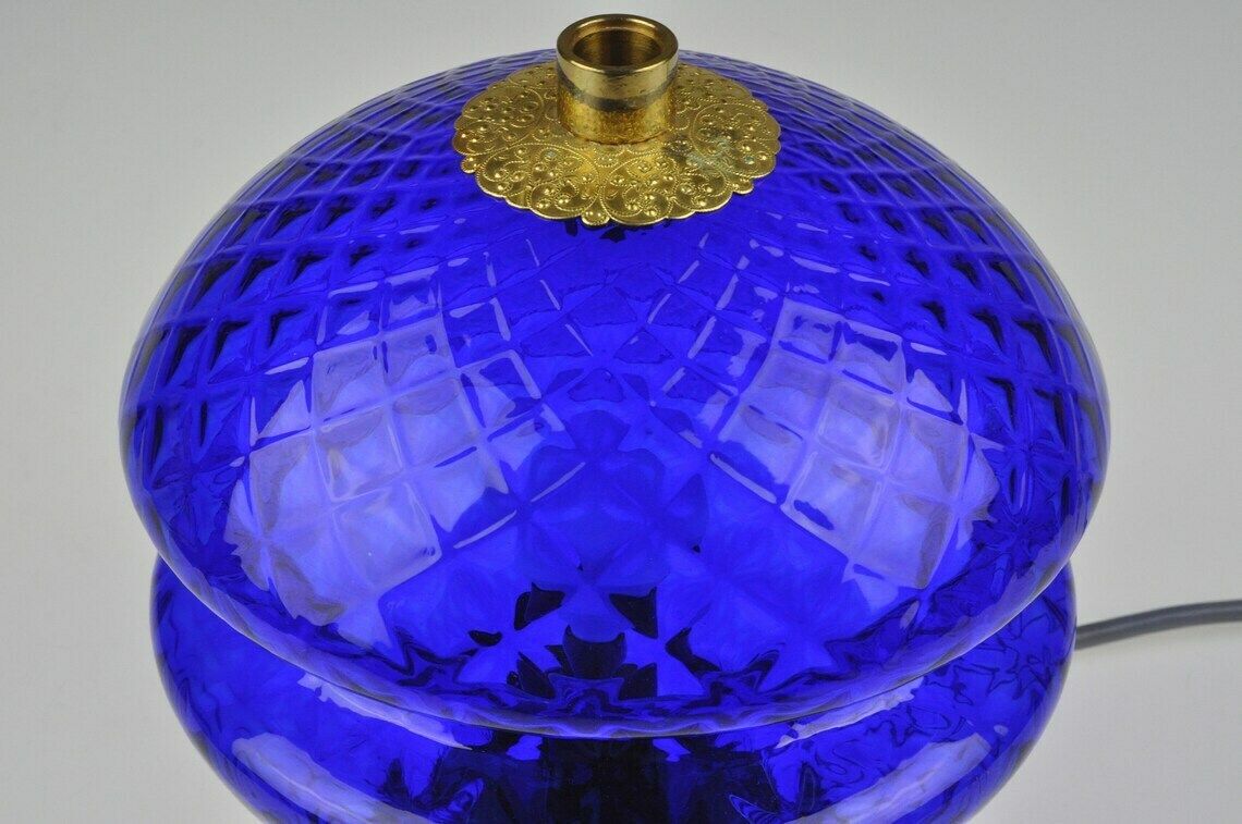 Vintage Sfeerlamp, Mid Century Lamp, Bureaulamp, Tafellamp, Nachtkastlamp, Mid Century Glazen Lamp, Vintage Lamp, Vintage Verlichting, Blauwe Lamp photo vintage
