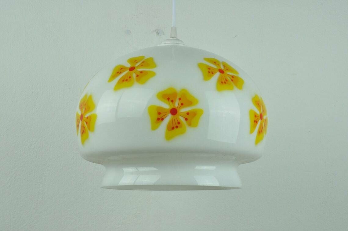 Vintage Floral Print Ceiling Light, Pendant Glass Ceiling Lamp, Vintage Ceiling Light, Pendant Light, Pendant Lighting, Mid Century Lighting photo furniture